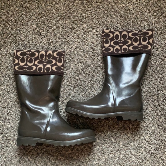 Coach Brown Rubber Rain Boots